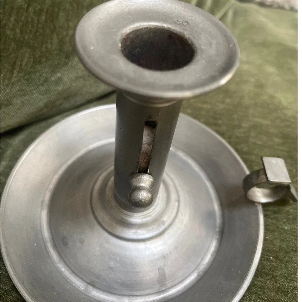 Vtg Danish Pewter Push-Up Candle Stick Holder Chamber‎ Finger Loop 60s
